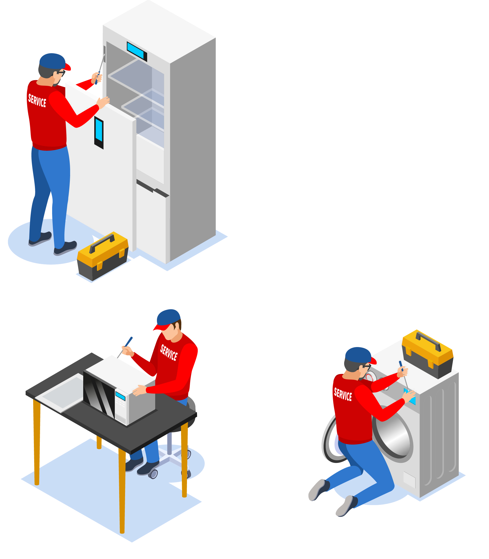 Techniciens réparant un lave-linge